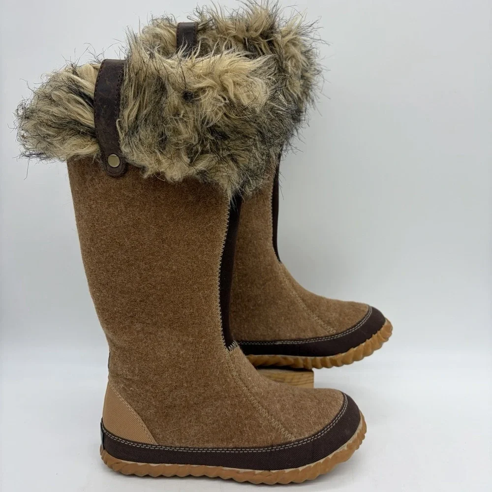 Sorel Womens 5 Boots Cozy Joan Tall Felt Faux Fur Tan Warm Pull On NL1884-286